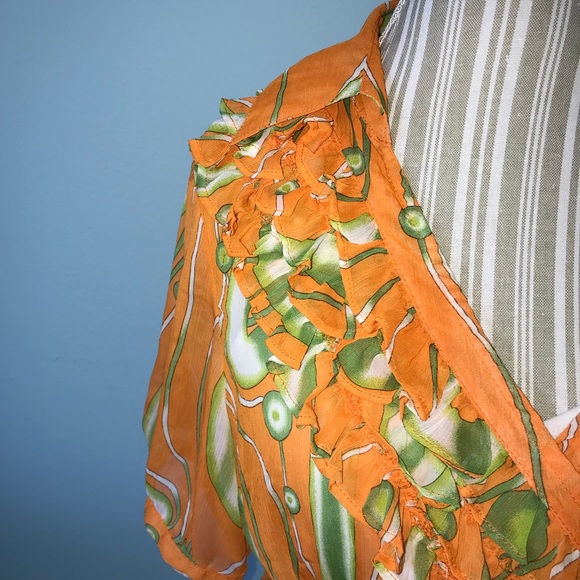 Beautiful Orange Print Wrap Blouse Size Large - Picture 4 of 4